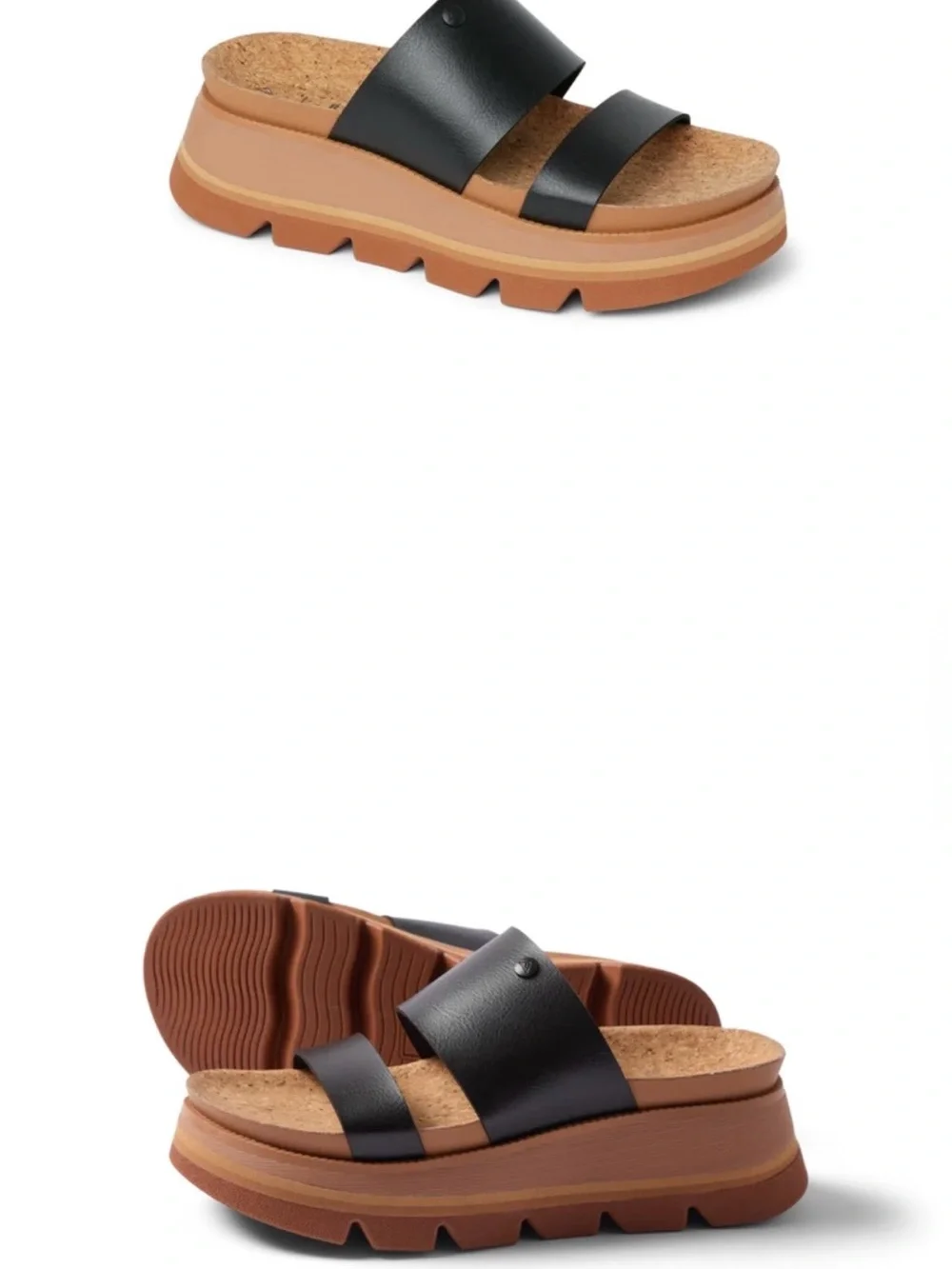 Reef Vista Luxe Siaa Black Leather Double-Strap Continued Comfort Sandal